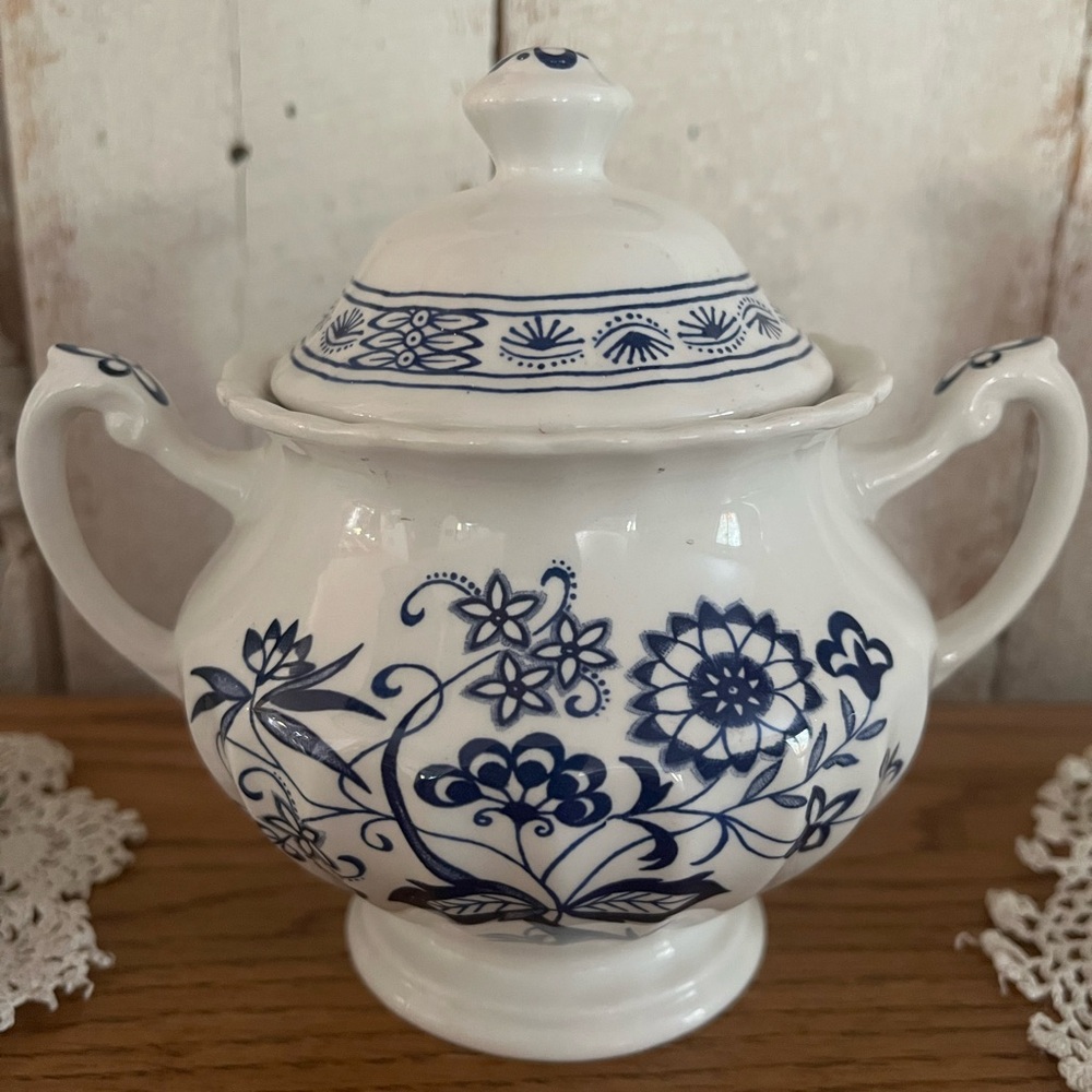 Vintage J&G Meakin Blue Nordic Creamer Sugar Bowl Jug Set | MCM England - Picture 4 of 12